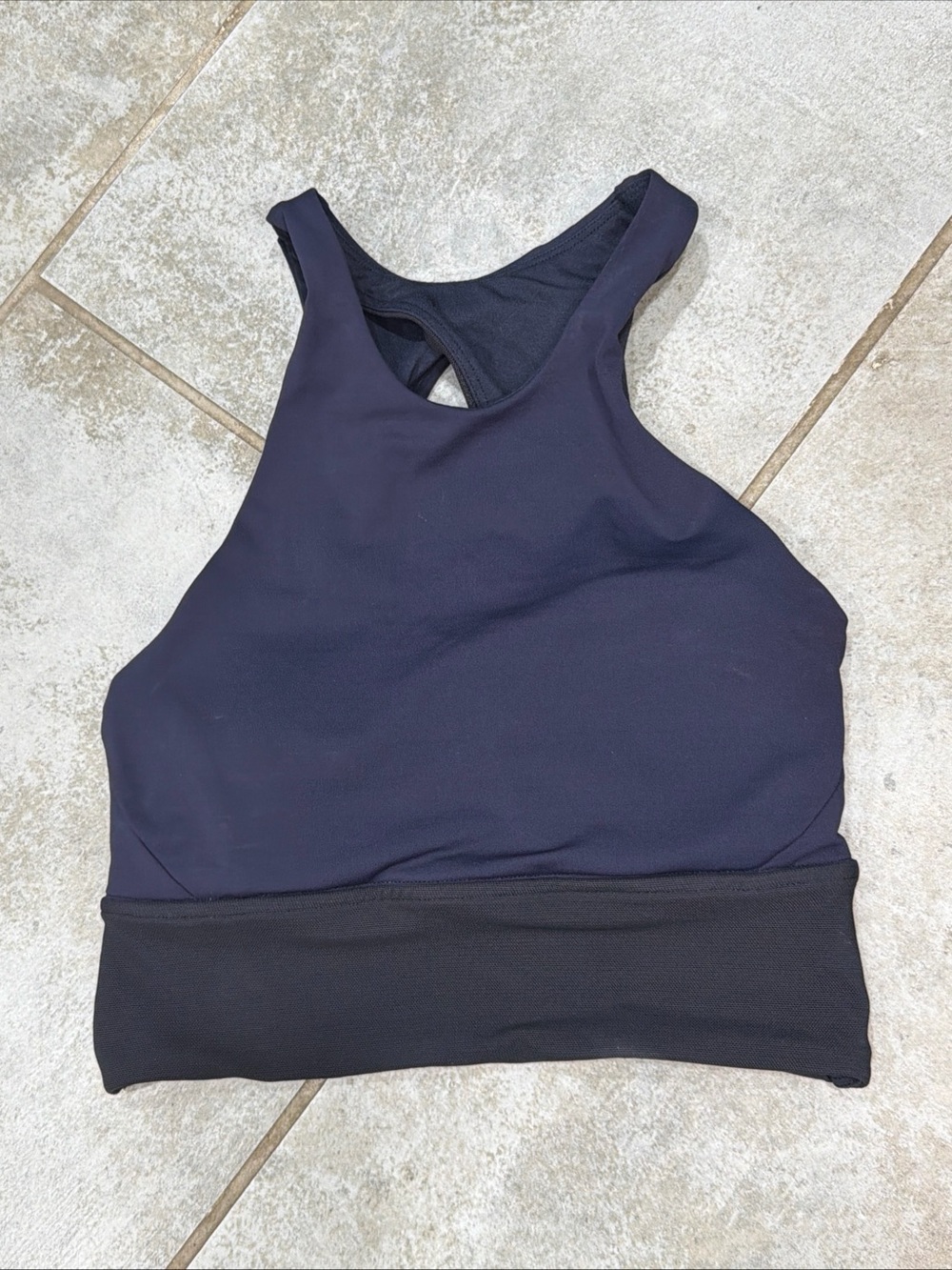 Lululemon Spots Bra Size 2 Back In Action Blue Black Racerback High Impact